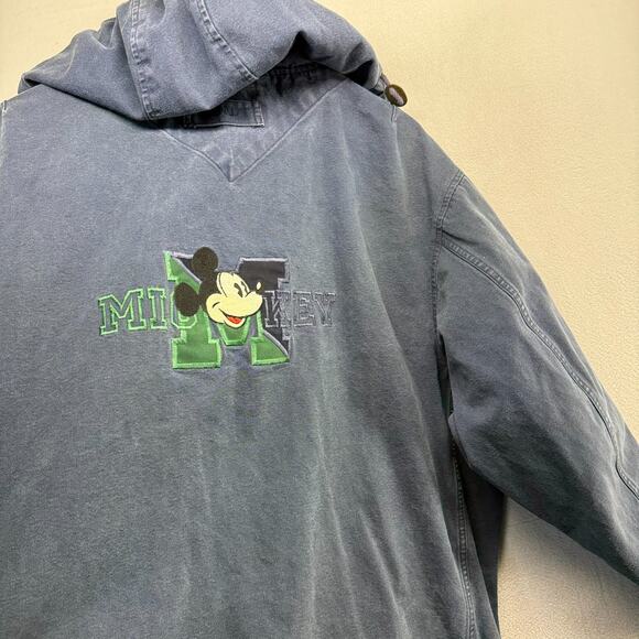 Vintage Mickey Mouse Jacket Men's Large Blue Disney Canvas Boxy barn Cropped 90s - Picture 11 of 12